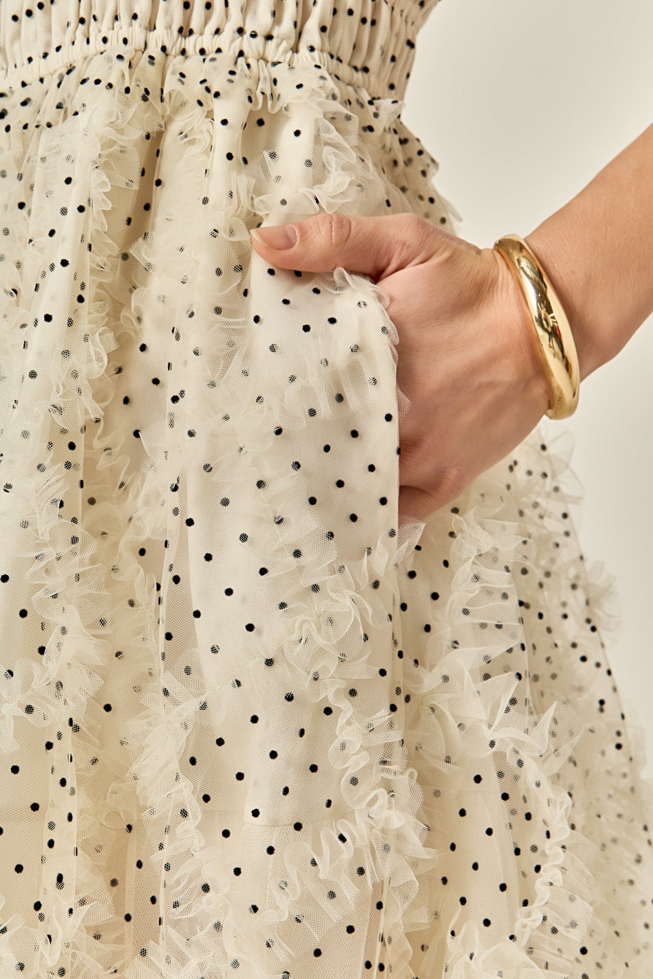 Polka Dot Organza Smocked Midi Dress