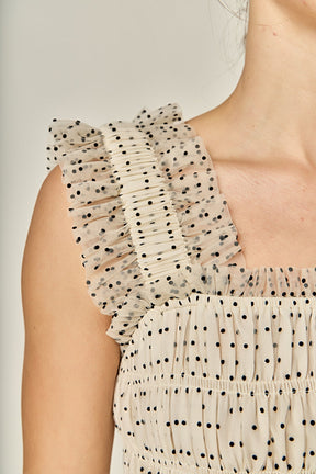 ENGLISH FACTORY - Polka Dot Organza Smocked Midi Dress - DRESSES available at Objectrare