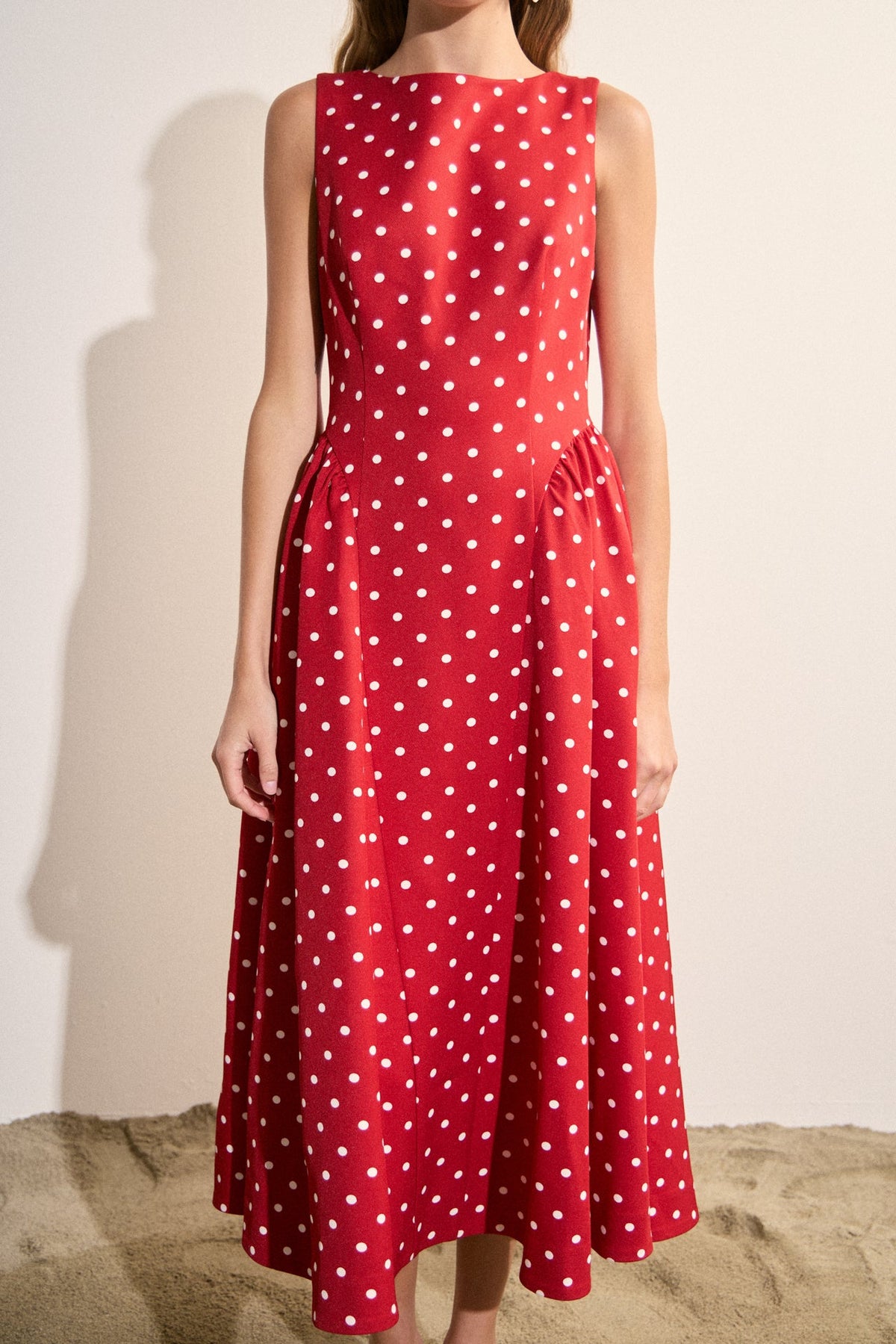 Polka Dot Sleeveless Midi Dress