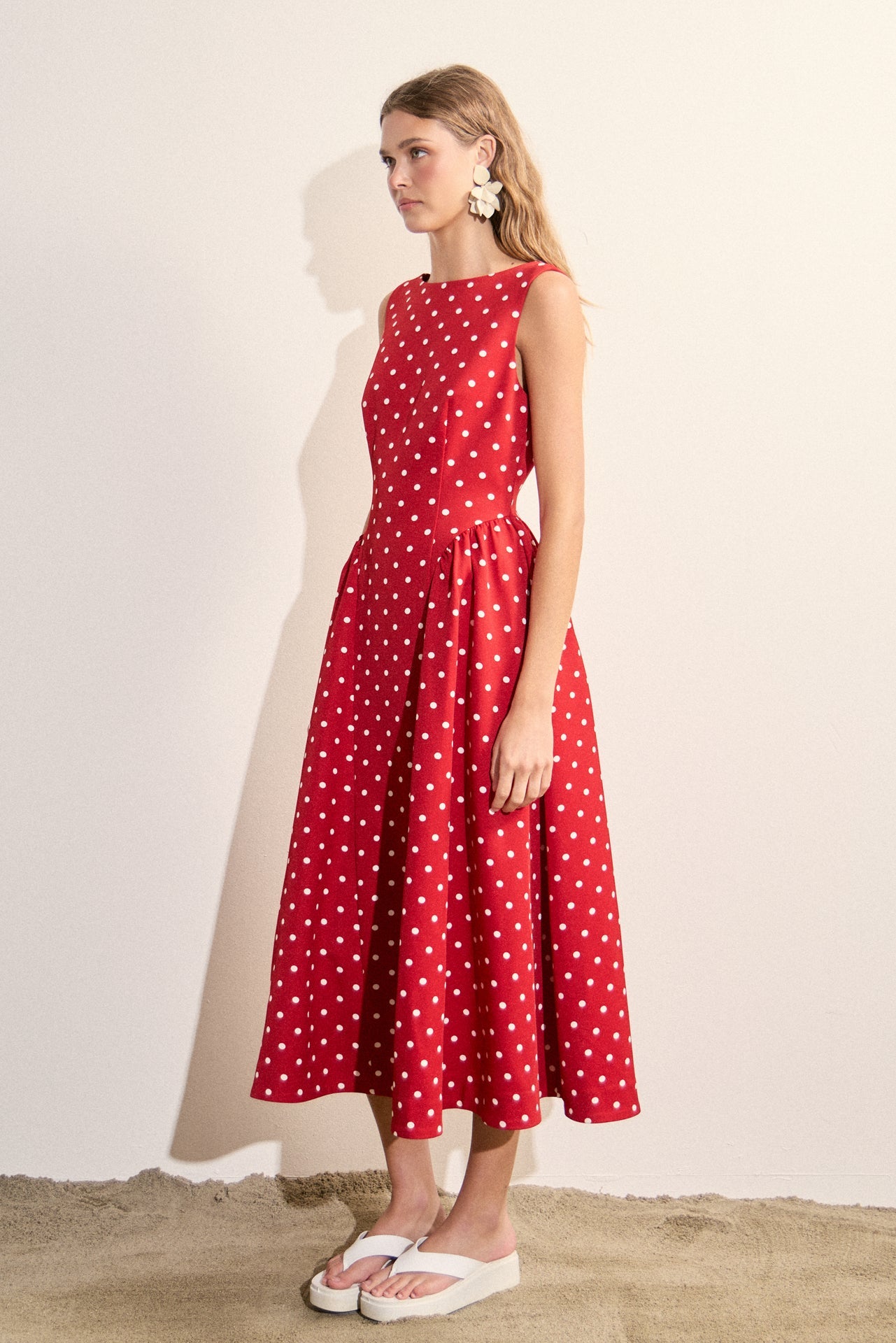 ENGLISH FACTORY - Polka Dot Sleeveless Midi Dress - DRESSES available at Objectrare
