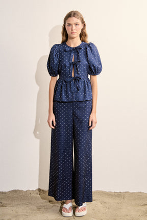 ENGLISH FACTORY - Polka Dot Tie Front Puff Sleeve Top - TOPS available at Objectrare