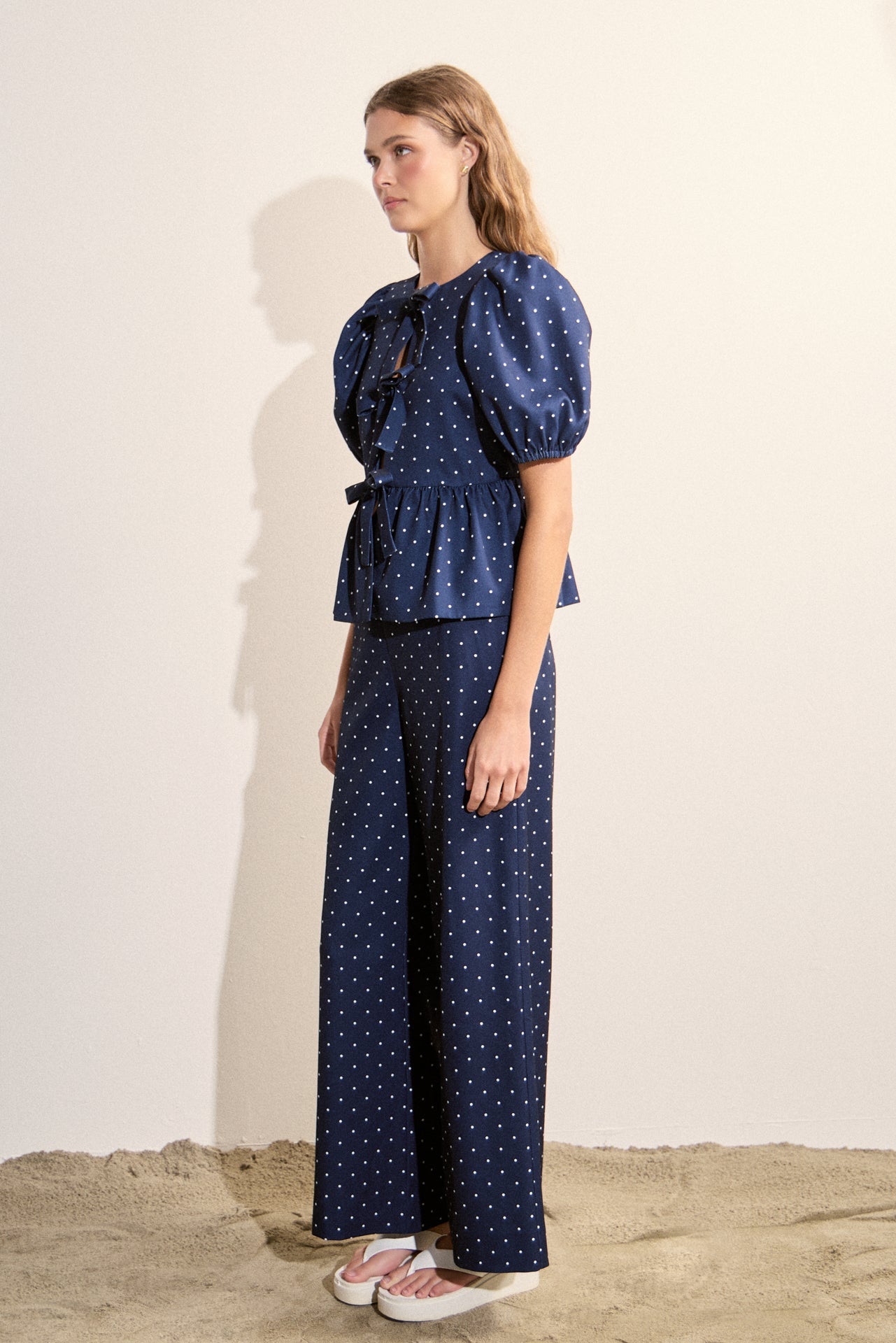 ENGLISH FACTORY - Polka Dot Tie Front Puff Sleeve Top - TOPS available at Objectrare