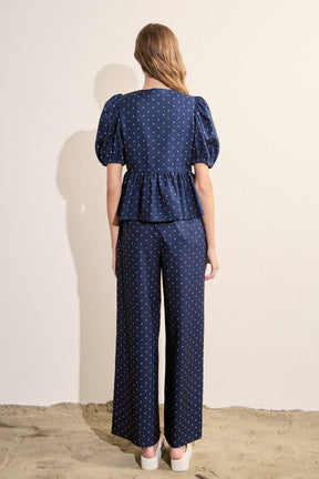 ENGLISH FACTORY - Polka Dot Tie Front Puff Sleeve Top - TOPS available at Objectrare