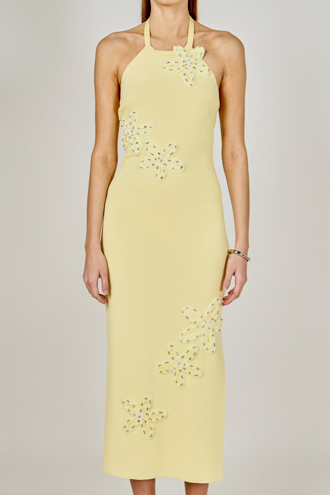 Flower Detail Halter Midi Dress