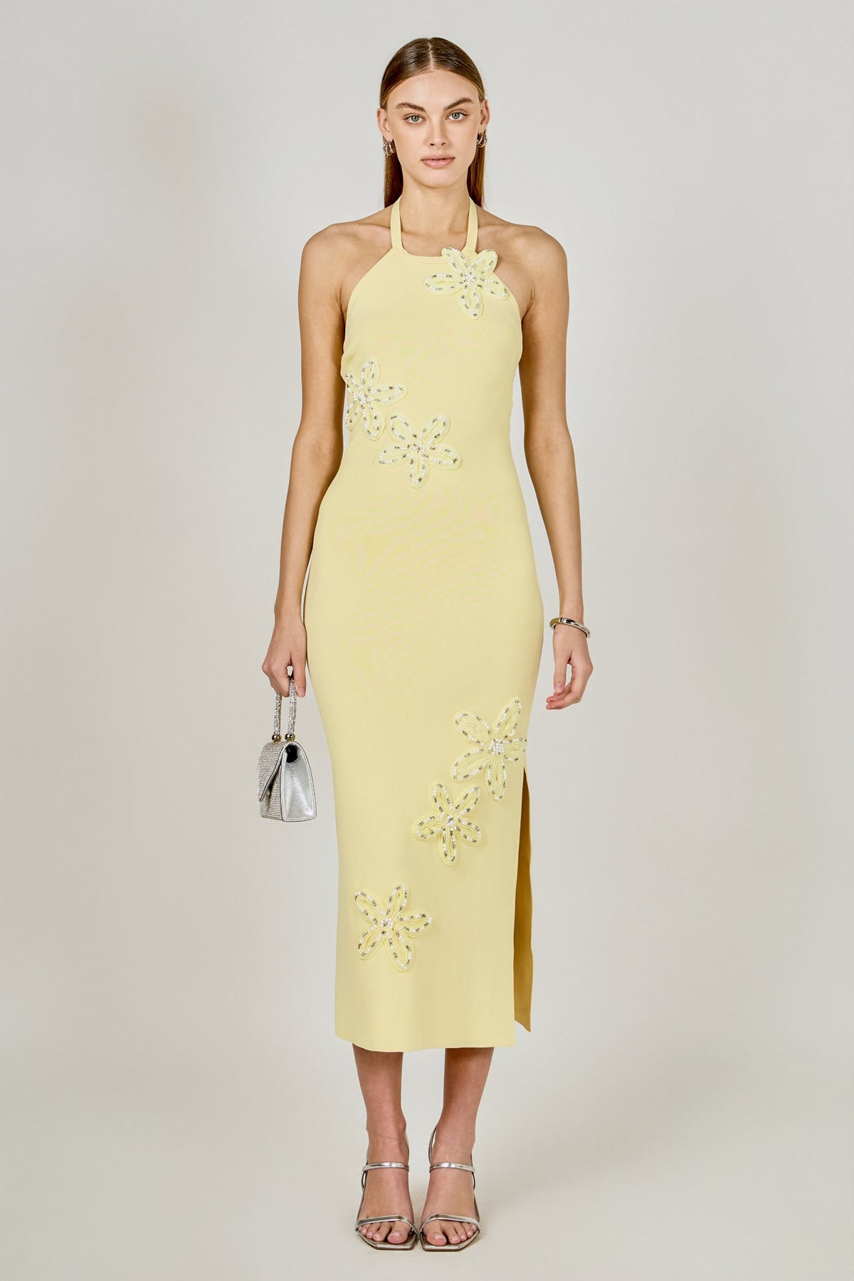 Flower Detail Halter Midi Dress