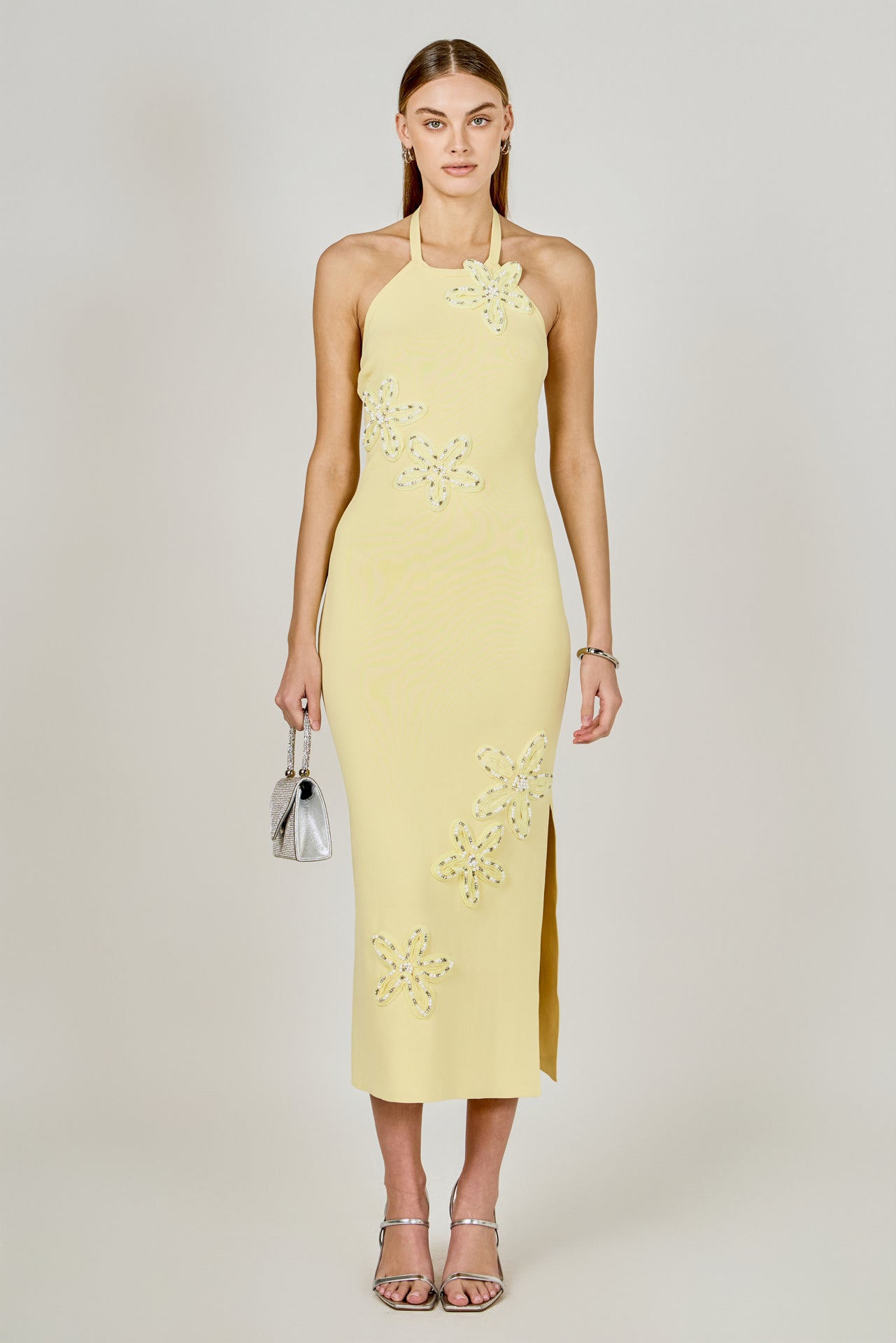 Flower Detail Halter Midi Dress