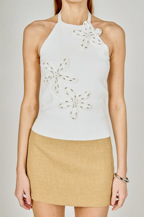 ENDLESS ROSE - Flower Detail Halter Top - TOPS available at Objectrare