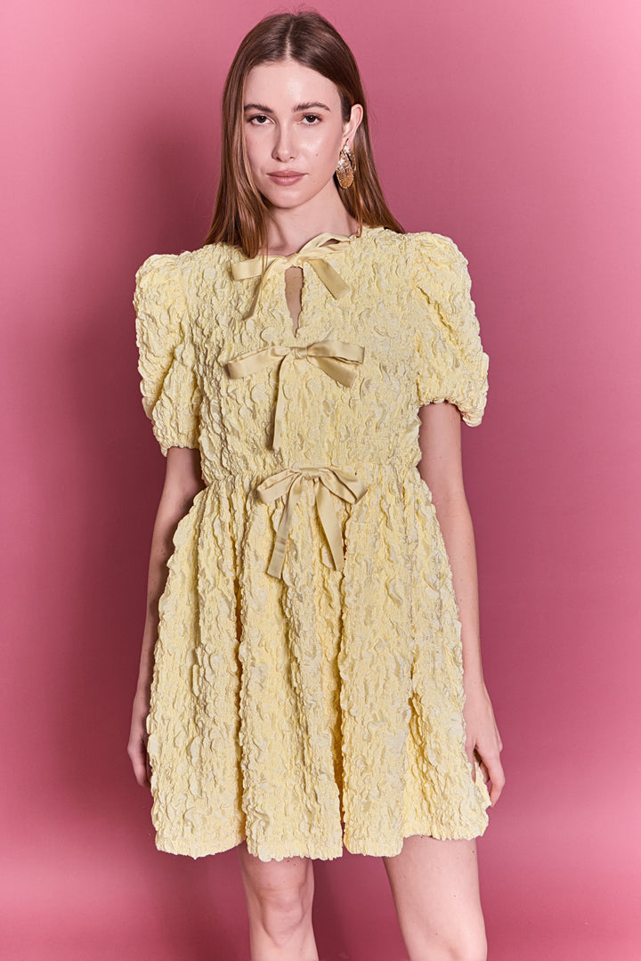 ENGLISH FACTORY - Bow Detailed Puff Sleeve Mini Dress - DRESSES available at Objectrare