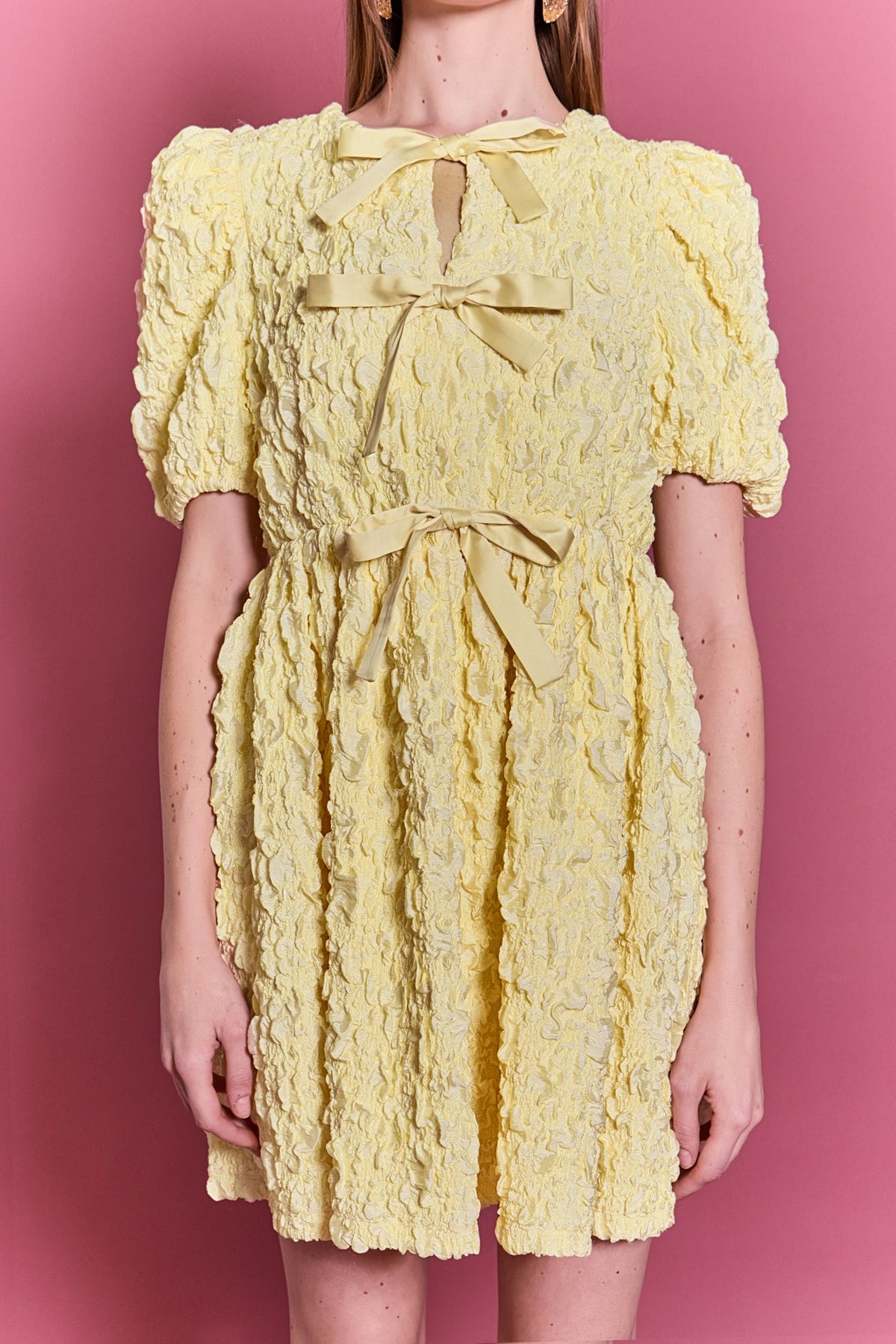 ENGLISH FACTORY - Bow Detailed Puff Sleeve Mini Dress - DRESSES available at Objectrare