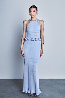 Ruffle Knit Halter Tie Top