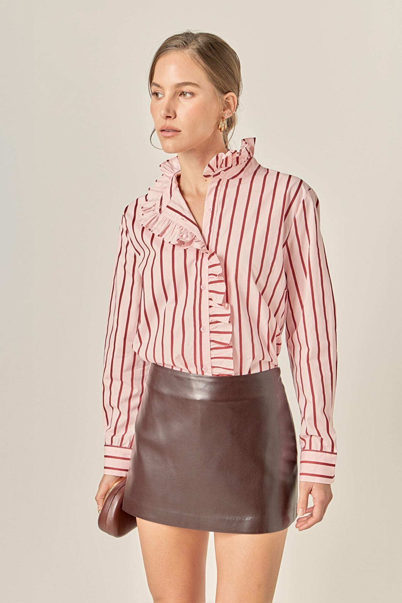 Ruffled Stripe Button-Up Shirt