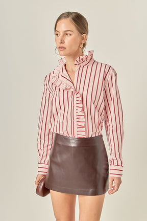 Ruffled Stripe Button-Up Shirt