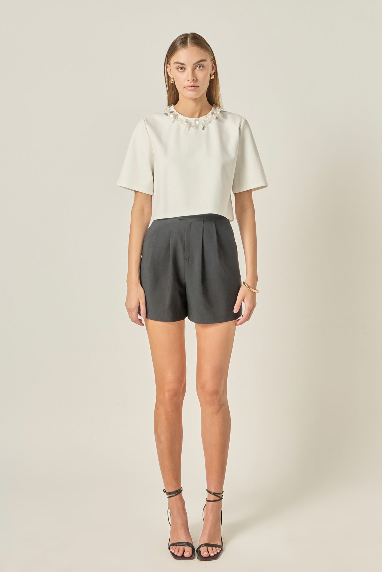 ENGLISH FACTORY - Embellished Pearl Neckline Top - TOPS available at Objectrare