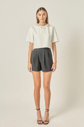 ENGLISH FACTORY - Embellished Pearl Neckline Top - TOPS available at Objectrare