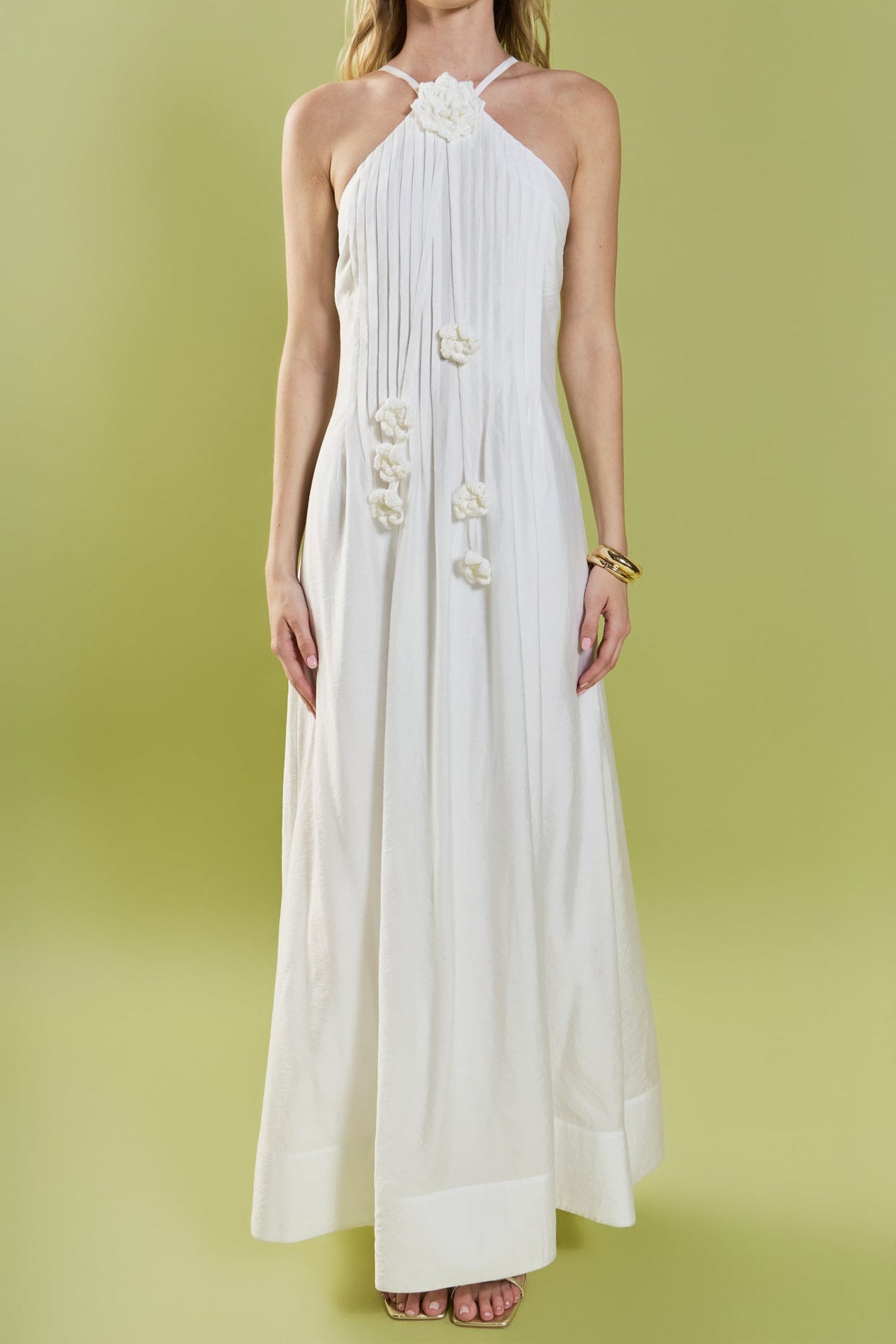 ENGLISH FACTORY - Crochet Flower Trim Halter Maxi Dress - DRESSES available at Objectrare