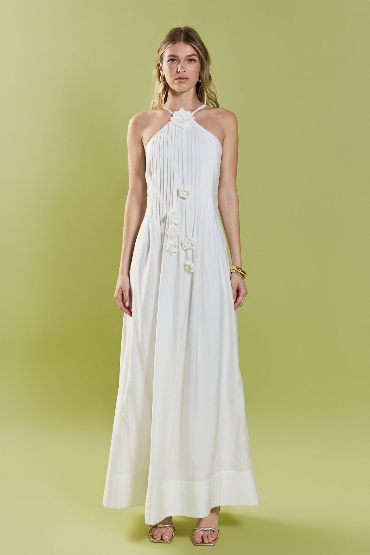 ENGLISH FACTORY - Crochet Flower Trim Halter Maxi Dress - DRESSES available at Objectrare