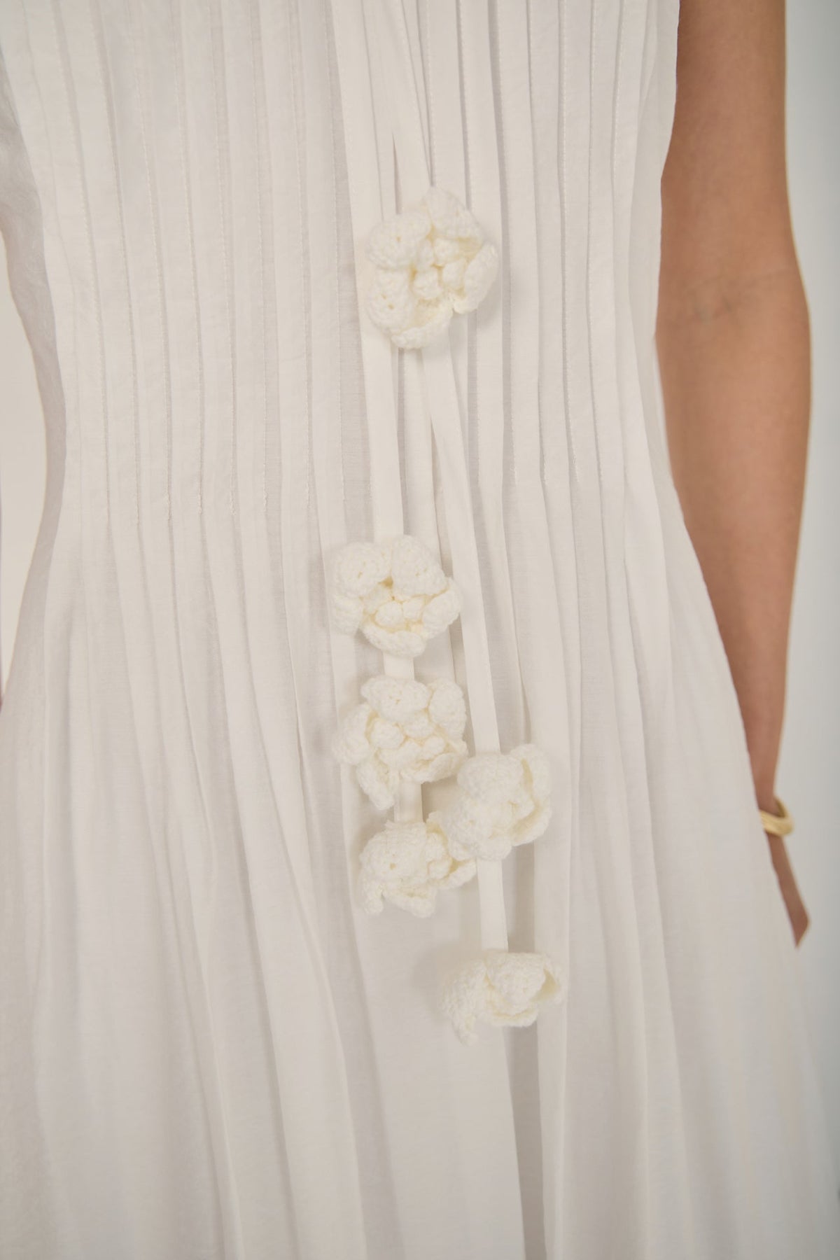 Crochet Flower Trim Sheer Halter Maxi Dress