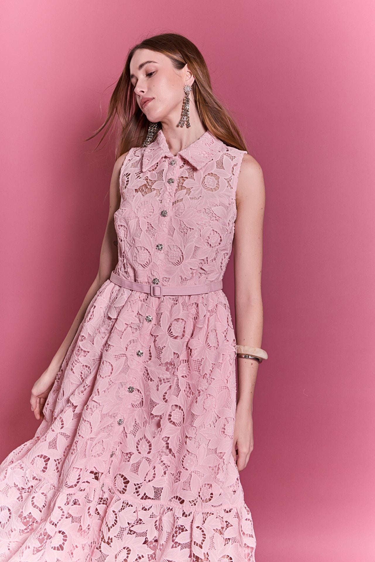 ENGLISH FACTORY - Lace Button-Front Sleeveless Midi Dress - DRESSES available at Objectrare