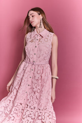 ENGLISH FACTORY - Lace Button-Front Sleeveless Midi Dress - DRESSES available at Objectrare