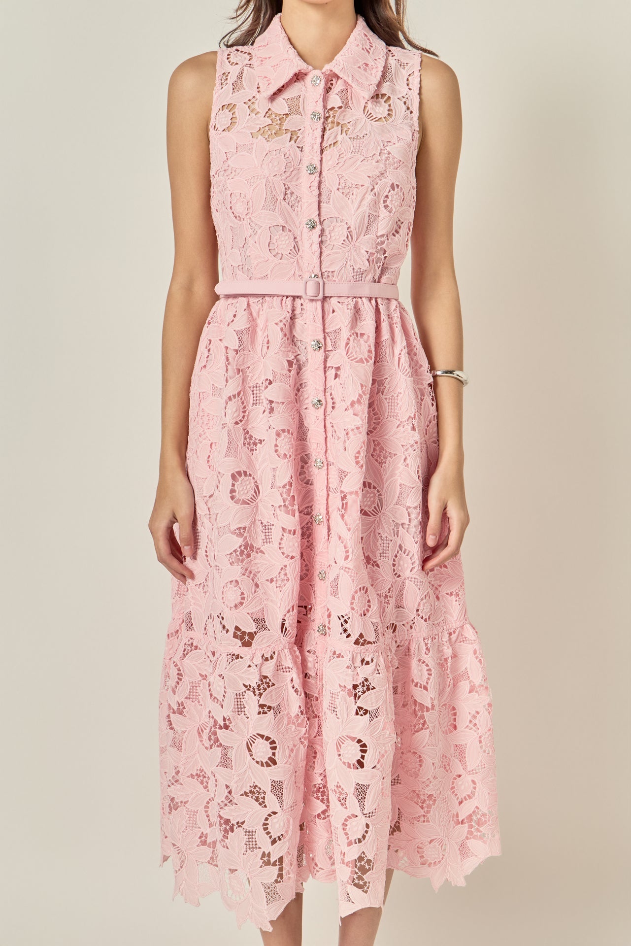 ENGLISH FACTORY - Lace Button-Front Sleeveless Midi Dress - DRESSES available at Objectrare