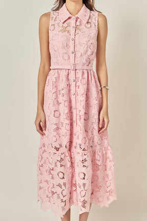 ENGLISH FACTORY - Lace Button-Front Sleeveless Midi Dress - DRESSES available at Objectrare