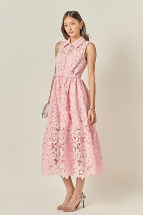 ENGLISH FACTORY - Lace Button-Front Sleeveless Midi Dress - DRESSES available at Objectrare