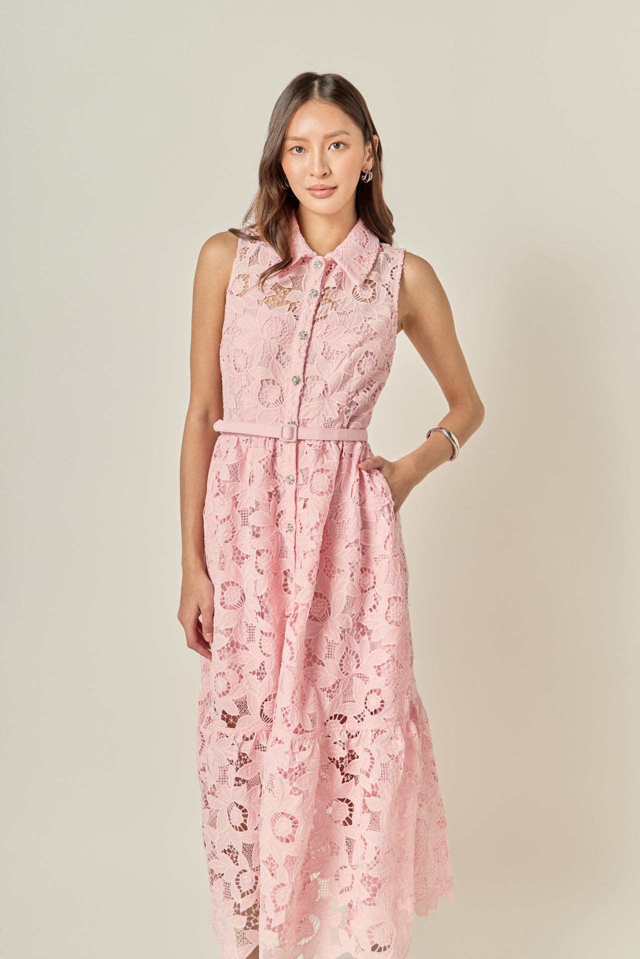 ENGLISH FACTORY - Lace Button-Front Sleeveless Midi Dress - DRESSES available at Objectrare
