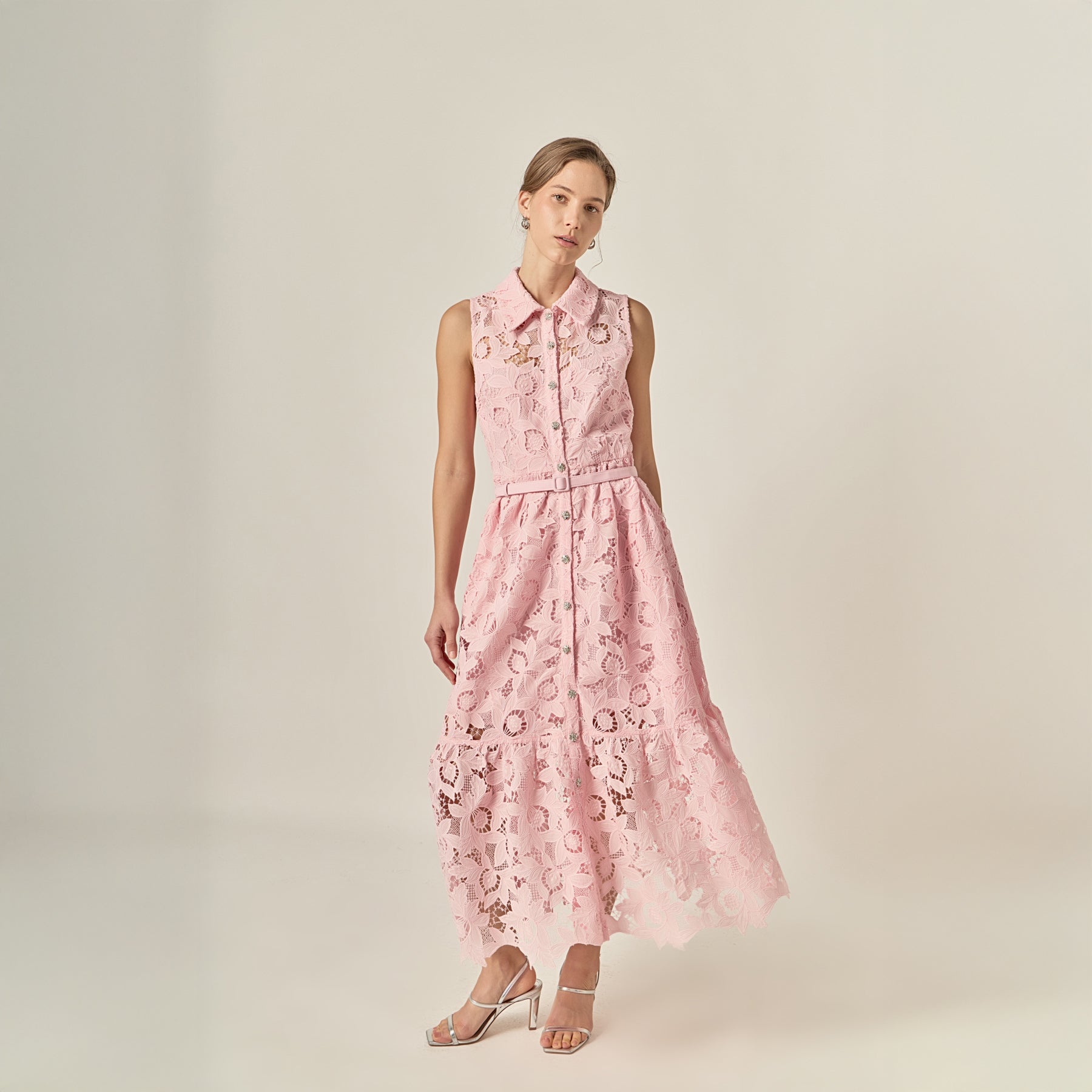 ENGLISH FACTORY - Lace Button-Front Sleeveless Midi Dress - DRESSES available at Objectrare