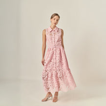 ENGLISH FACTORY - Lace Button-Front Sleeveless Midi Dress - DRESSES available at Objectrare