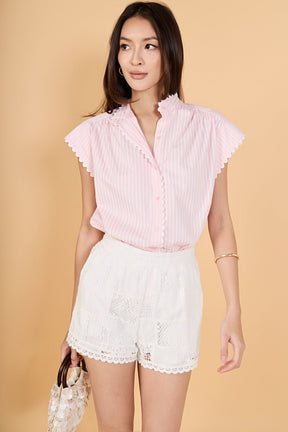 Striped Ric Rac Detail Short Sleeve Shirt