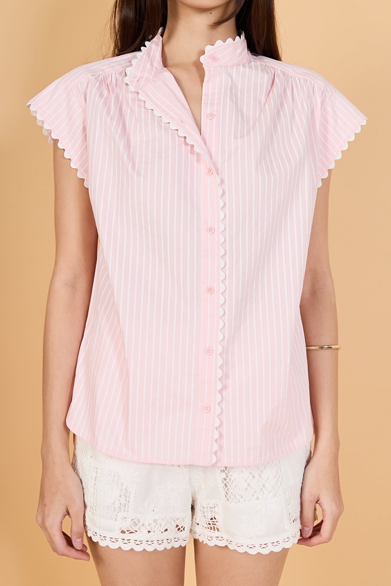 Striped Ric Rac Detail Short Sleeve Shirt