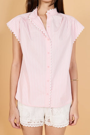 Striped Ric Rac Detail Short Sleeve Shirt