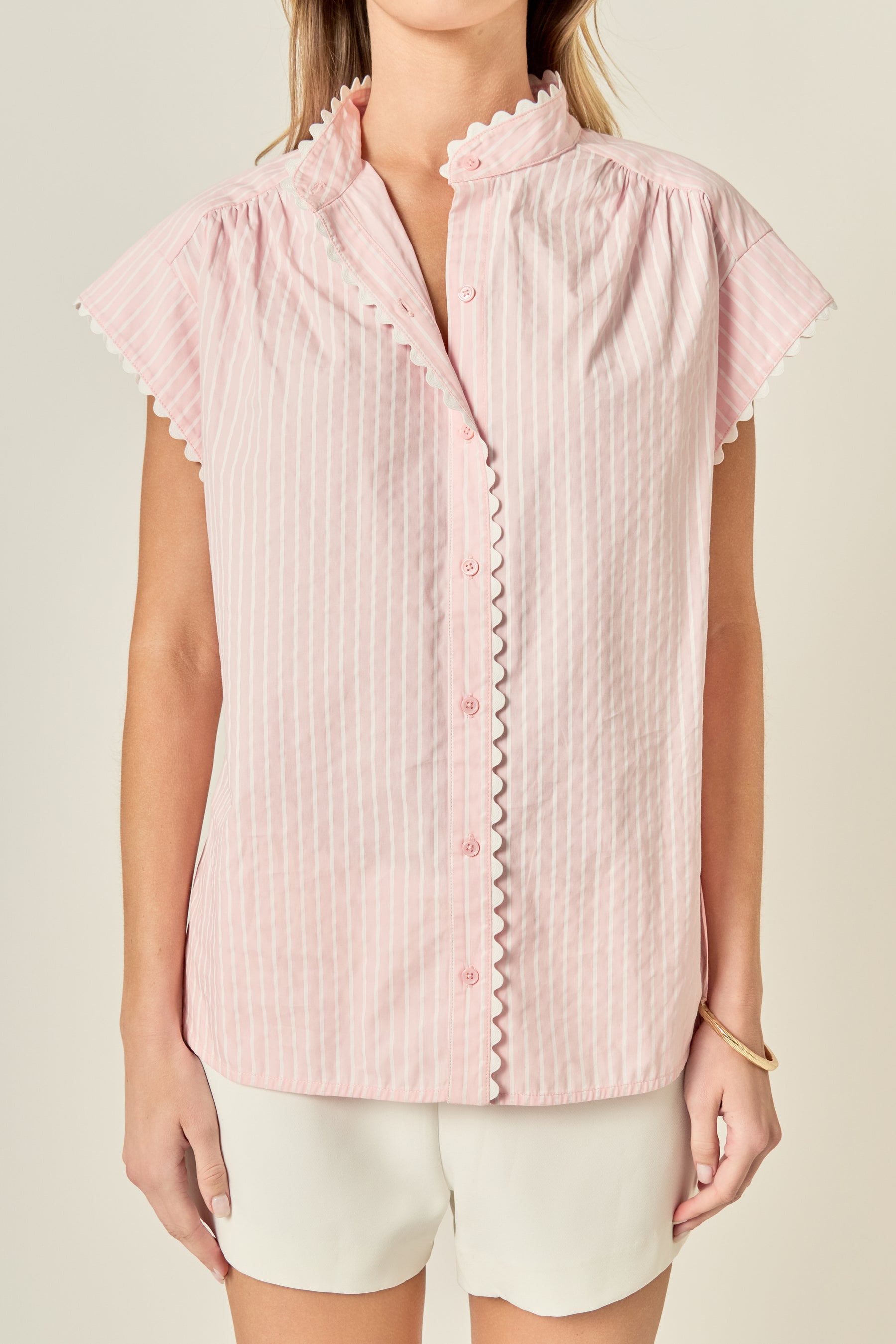 Striped Ric Rac Detail Short Sleeve Shirt