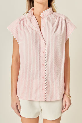 Striped Ric Rac Detail Short Sleeve Shirt