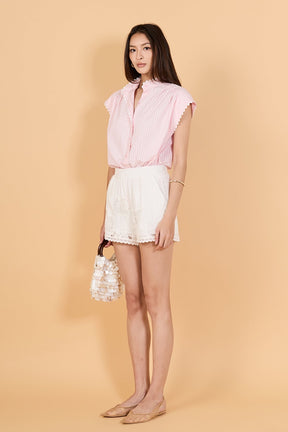 Striped Ric Rac Detail Short Sleeve Shirt