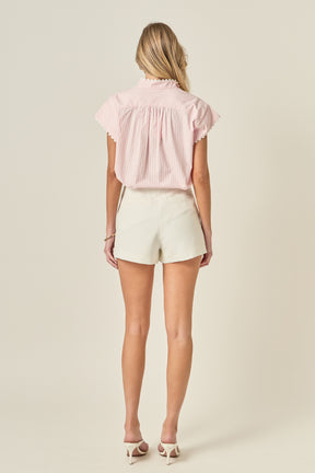 Striped Ric Rac Detail Short Sleeve Shirt