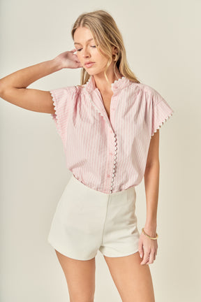 Striped Ric Rac Detail Short Sleeve Shirt