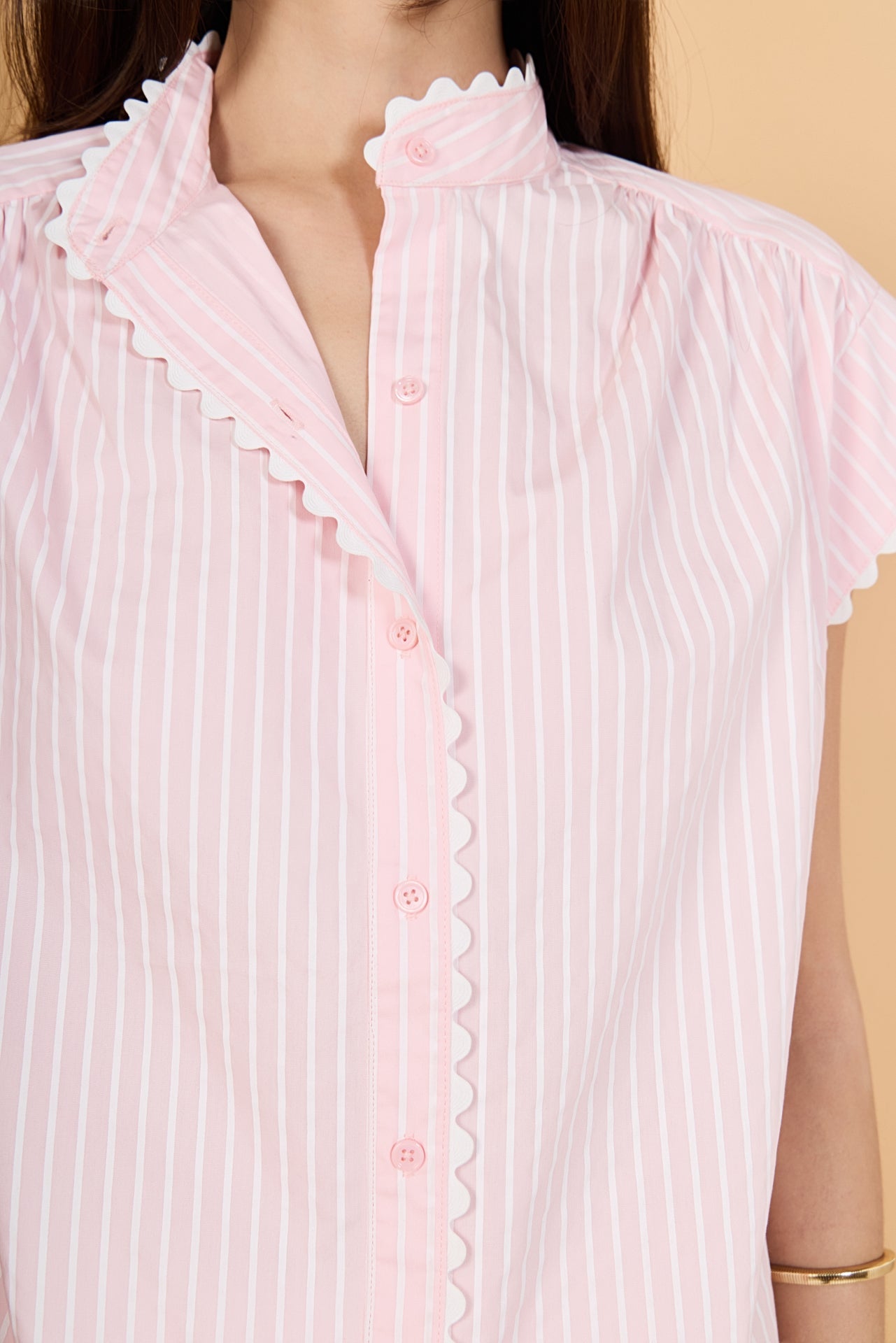 Striped Ric Rac Detail Short Sleeve Shirt