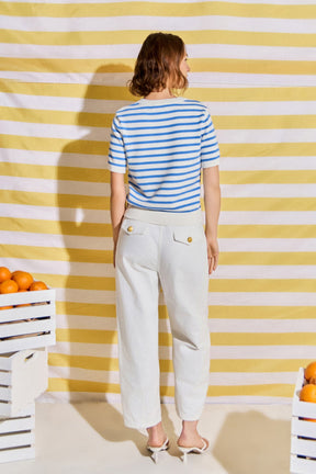 Striped Lemon Embroidered Short Sleeve Sweater