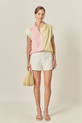 ENGLISH FACTORY - Ric Rac Trim Colorblock Button-Up Shirt - TOPS available at Objectrare