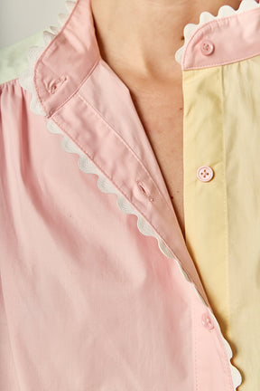 ENGLISH FACTORY - Ric Rac Trim Colorblock Button-Up Shirt - TOPS available at Objectrare