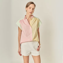 Ric Rac Trim Colorblock Button-Up Shirt