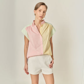 Ric Rac Trim Colorblock Button-Up Shirt
