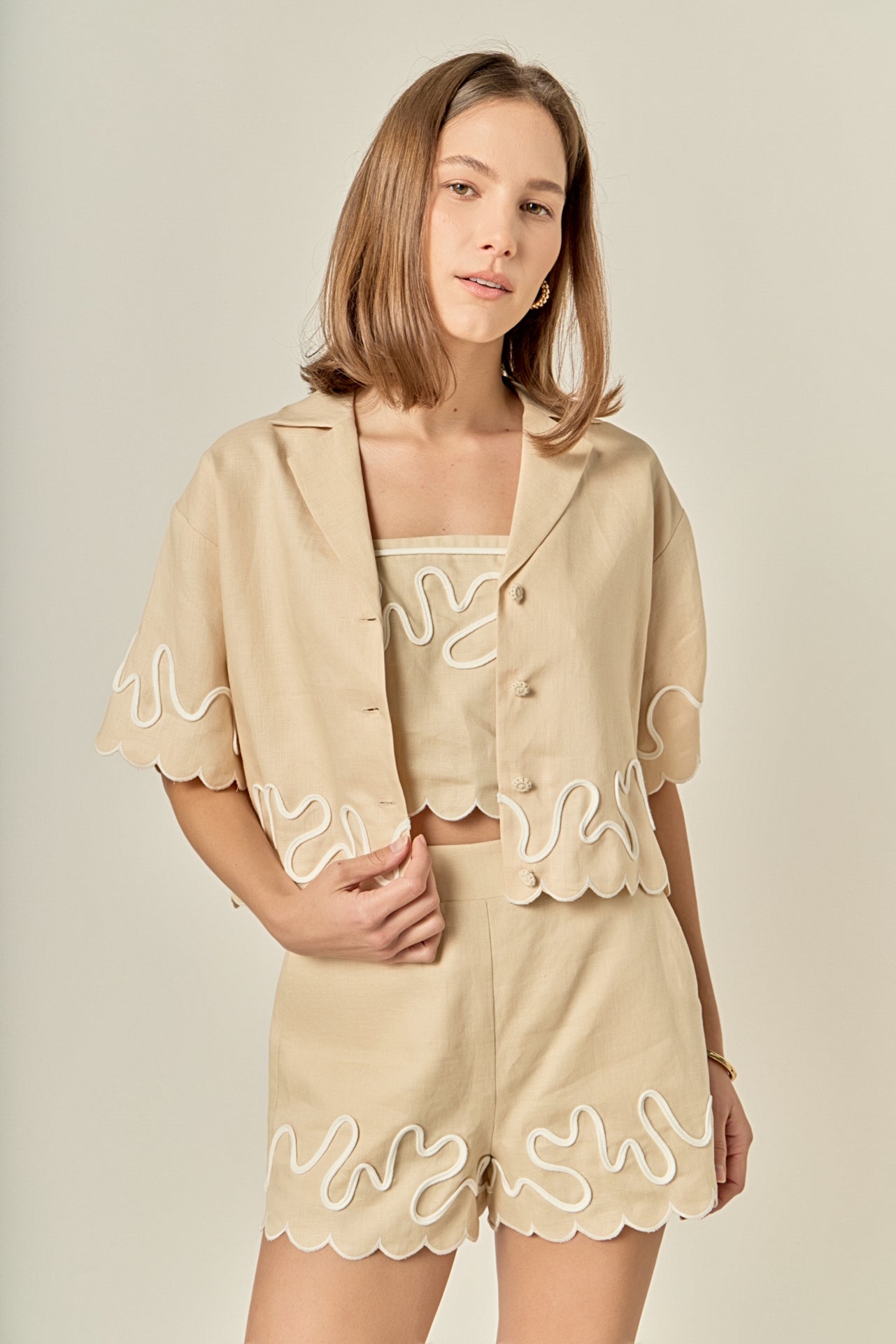 Wavy Embroidered Crop Shirt