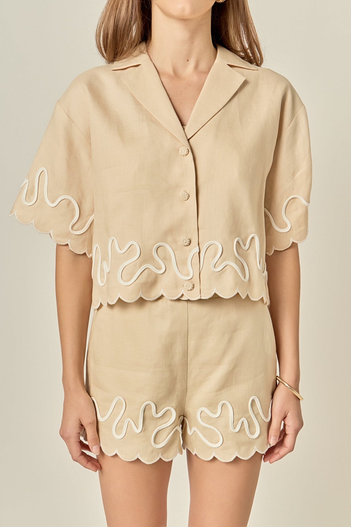 Wavy Embroidered Crop Shirt