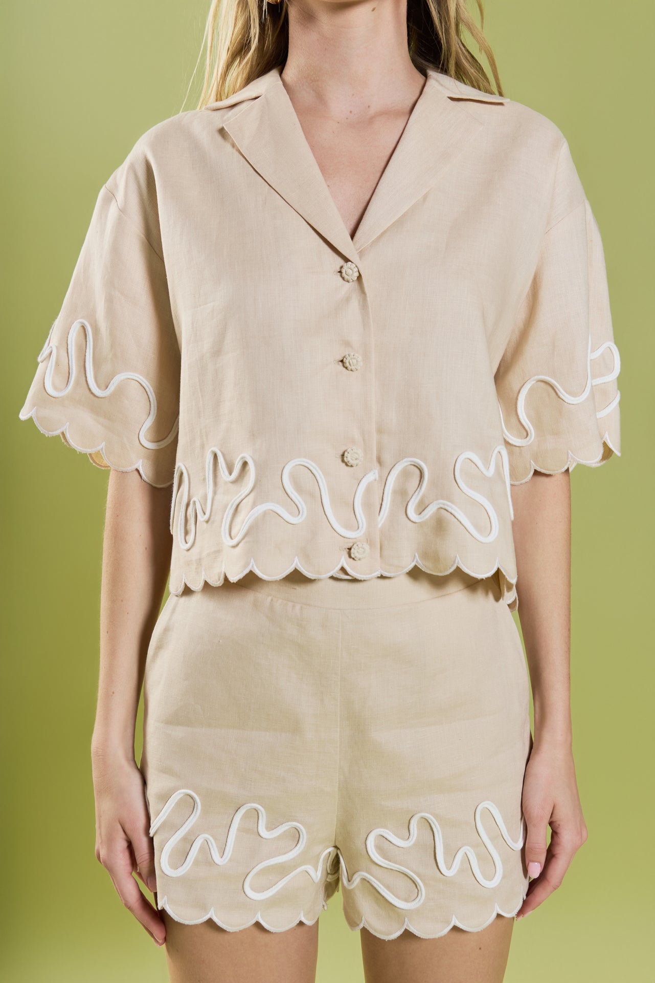 Wavy Embroidered Crop Shirt