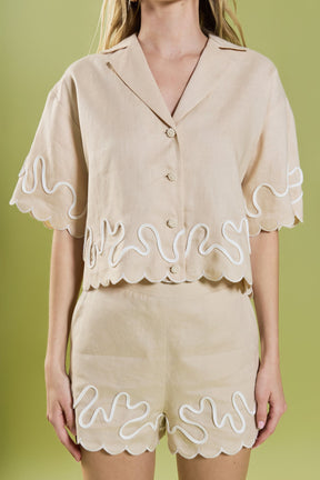 Wavy Embroidered Crop Shirt