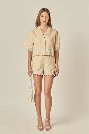 Wavy Embroidered Crop Shirt