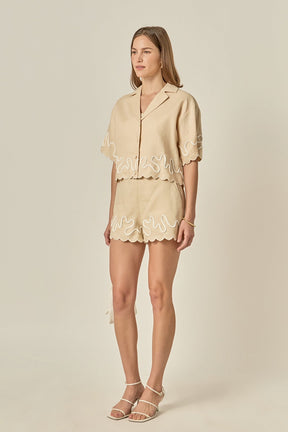 Wavy Embroidered Crop Shirt