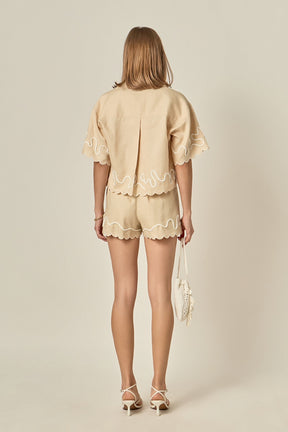 Wavy Embroidered Crop Shirt